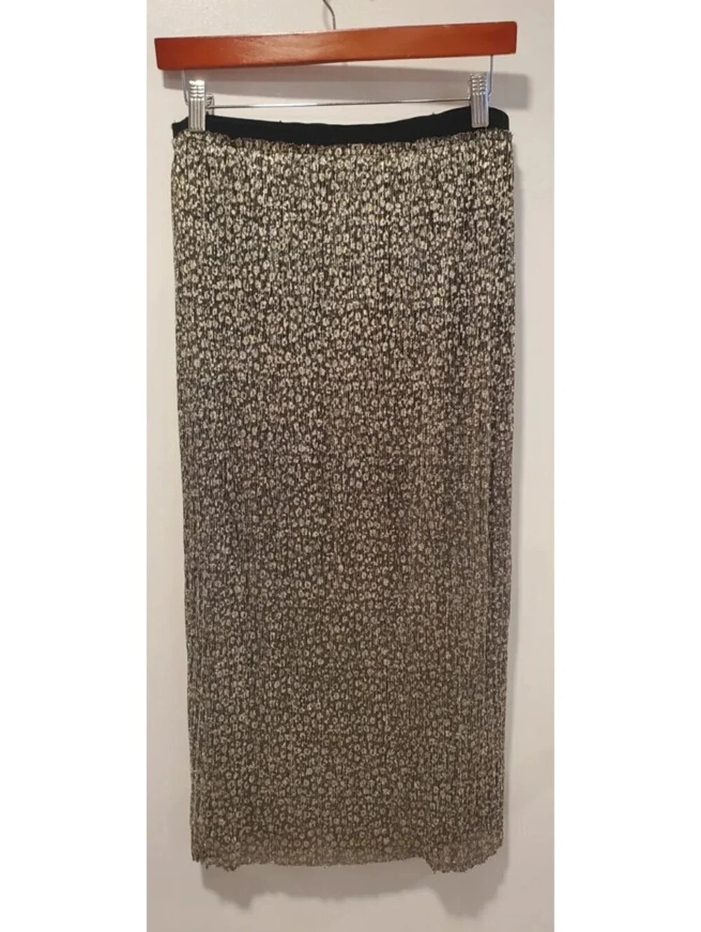 Anthropologie Size 4 Maeve Anina Shimmer Midi Skirt Gold Black